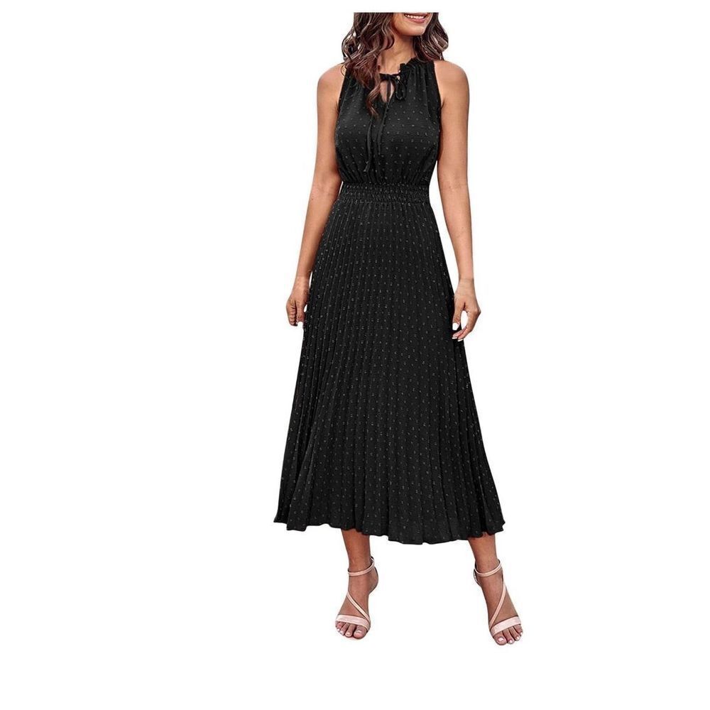 ✨Midi Casual Swiss Dot Ruffle Sleeveless Beach Sz Large Sun Dress✨